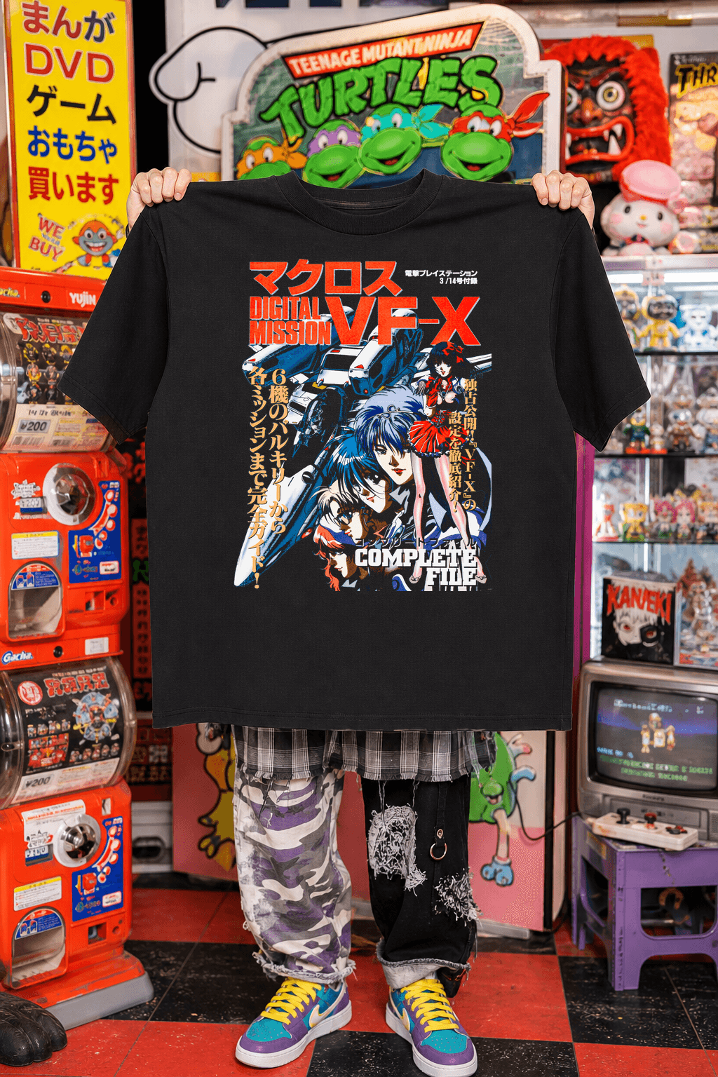 Macross 'Digital Mission : VF-X' Black Vintage Washed Tee