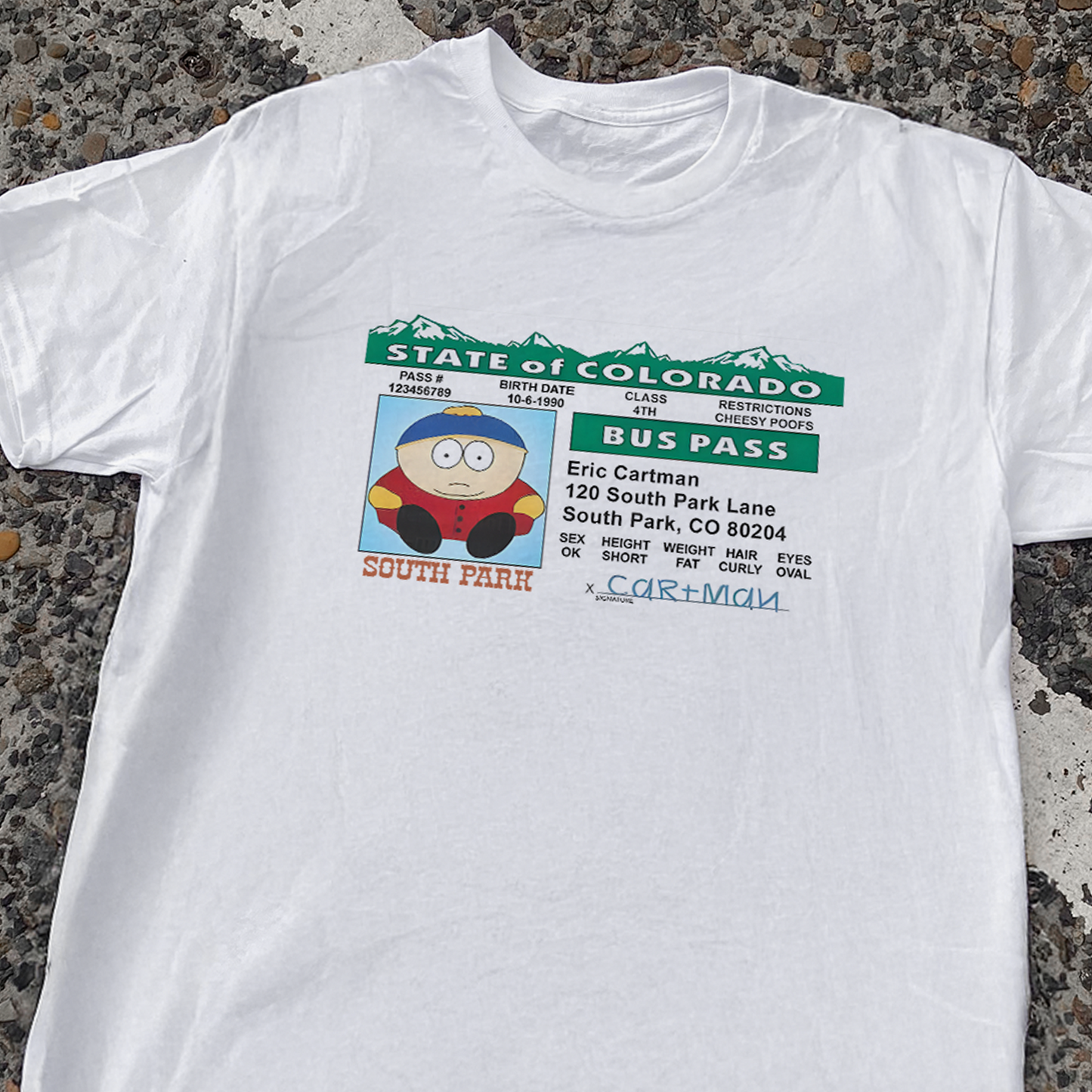 90s OG CARTMAN 'BUS PASS' VINTAGE WASHED WHITE TEE