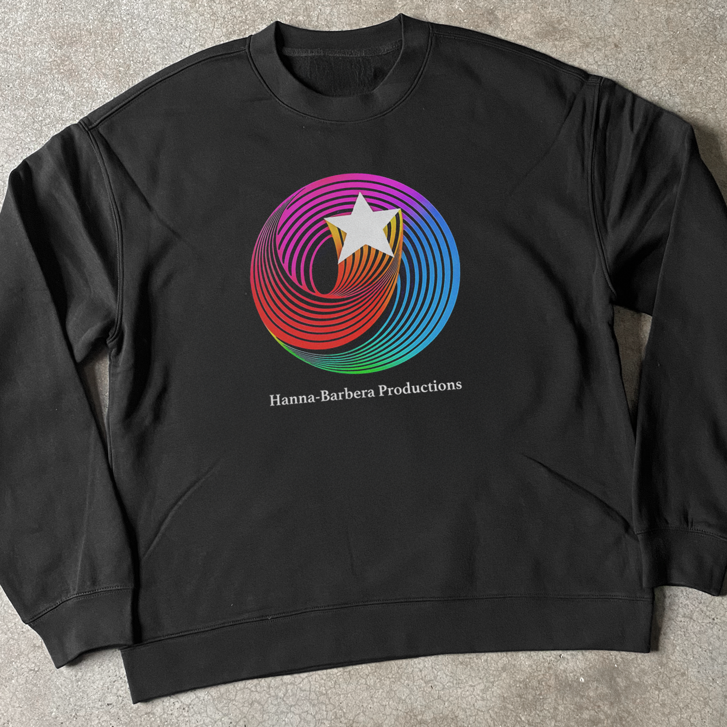 RETRO 70s 'HANNA BARBERA' TELEVISION LOGO BLACK CREWNECK