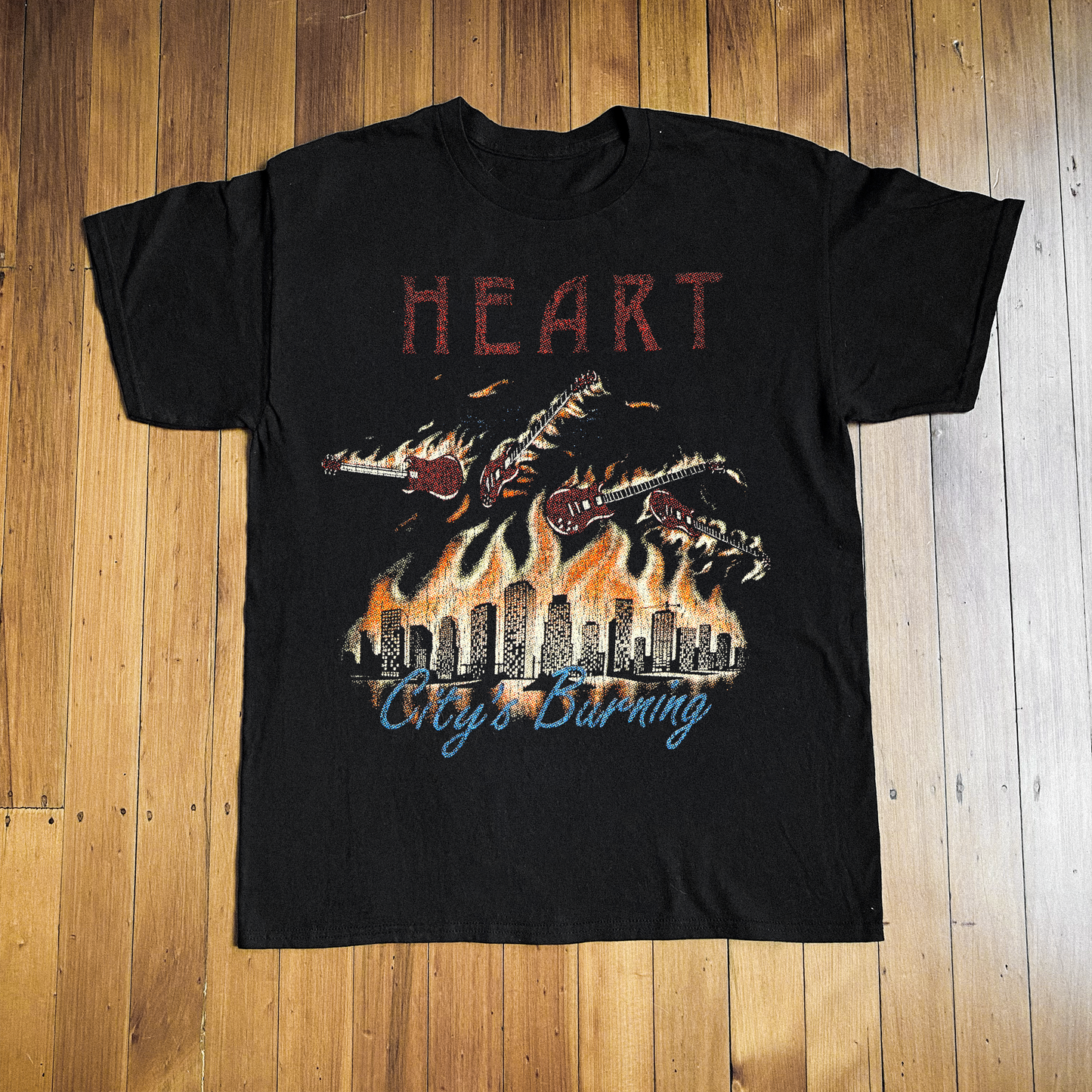 Heart City'S Burning Vintage Black T-Shirt