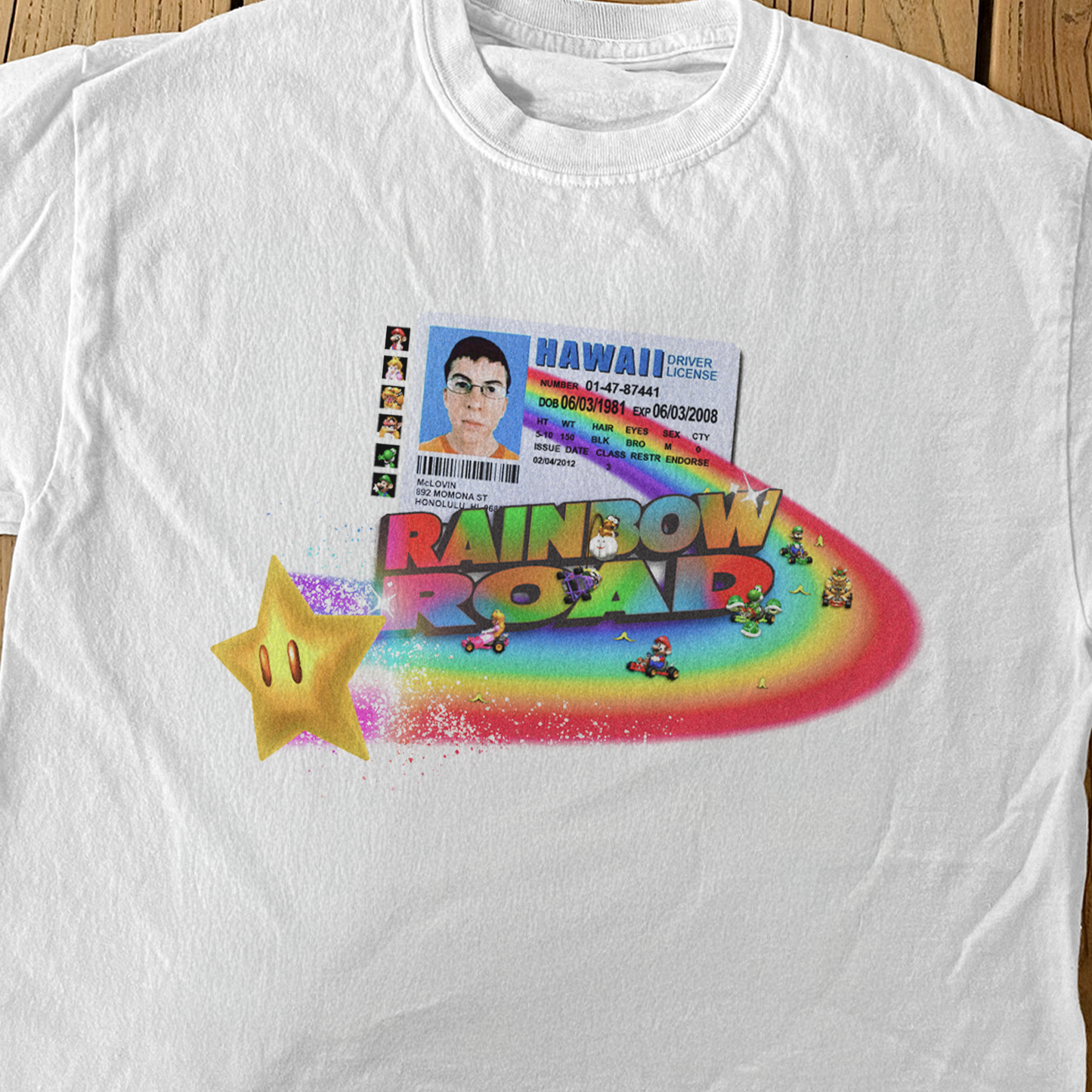 MCLOVIN 'RAINBOW ROAD' VINTAGE WASH PARODY TEE