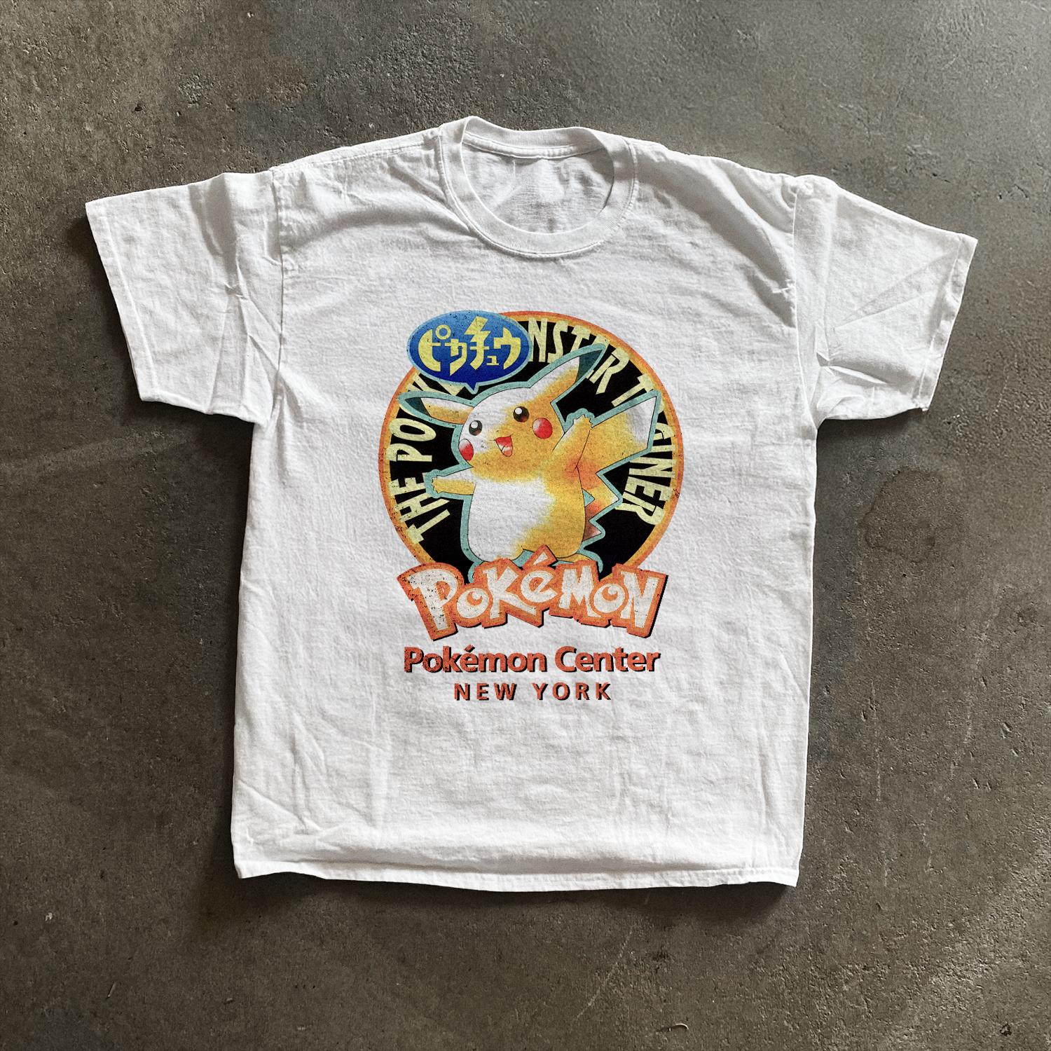 90S 'Pokemon Centre Nyc' Vintage Washed White Tee – Parallel