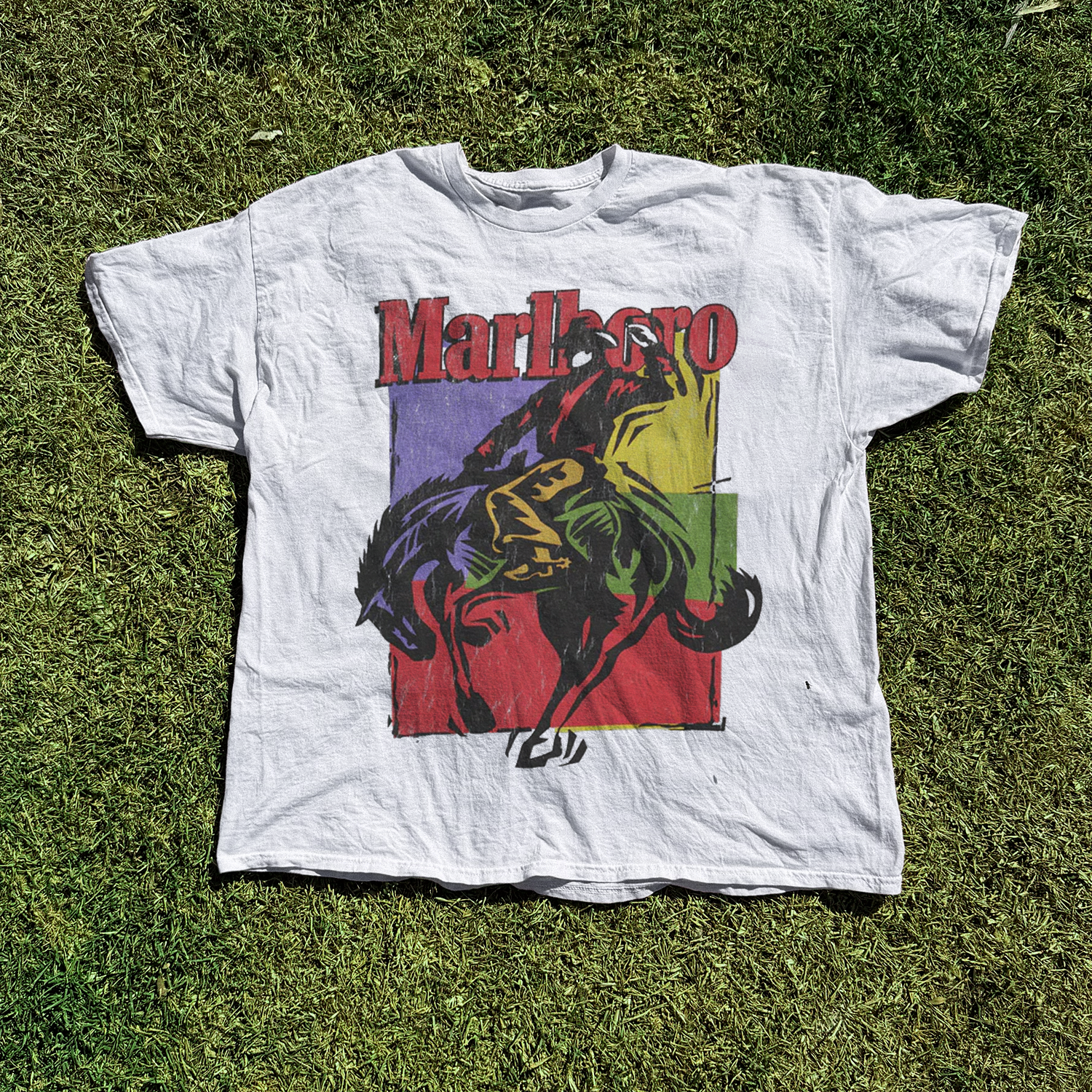 Vintage 90s Marlboro Bold Cowboy Ride Vintage White T-Shirt – Parallel