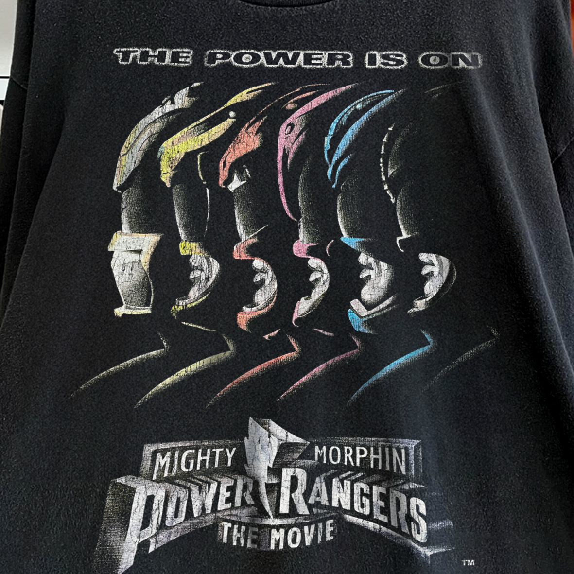 The Power Is On - Mmpr The Movie Promo Washed Black T-Shirt