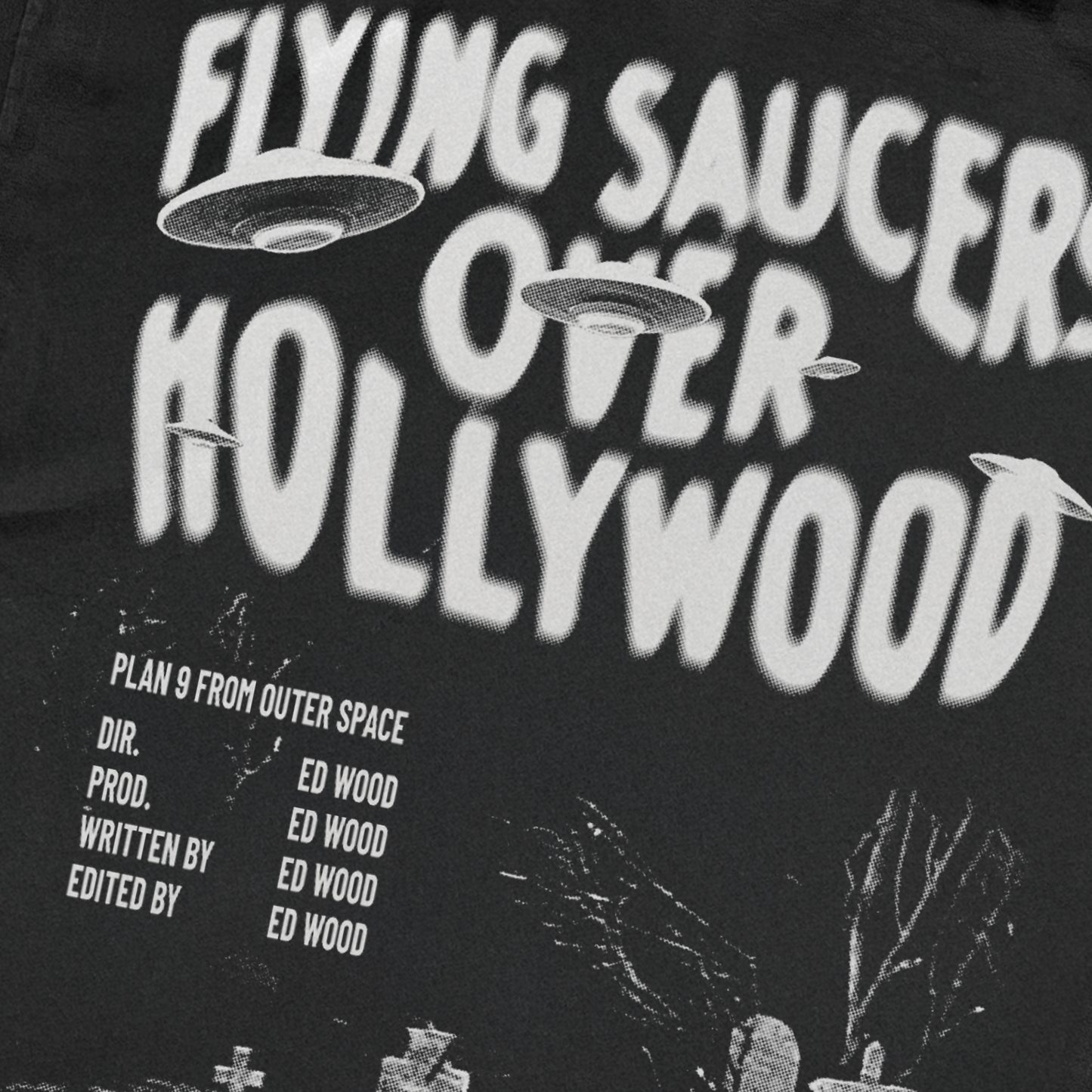 Plan 9 'Flying Saucers Over Hollywood' Washed Black T-Shirt
