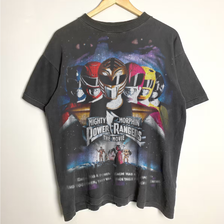 POWER RANGERS -MMPR93' MOVIE PROMO WASHED BLACK T-SHIRT