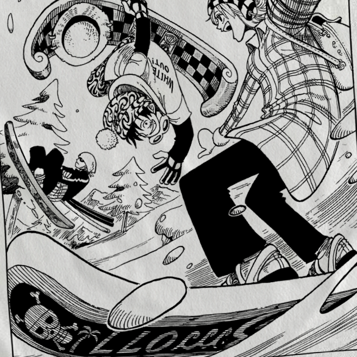 'Straw Hat Ski Day' Genuine Manga Art White T-Shirt