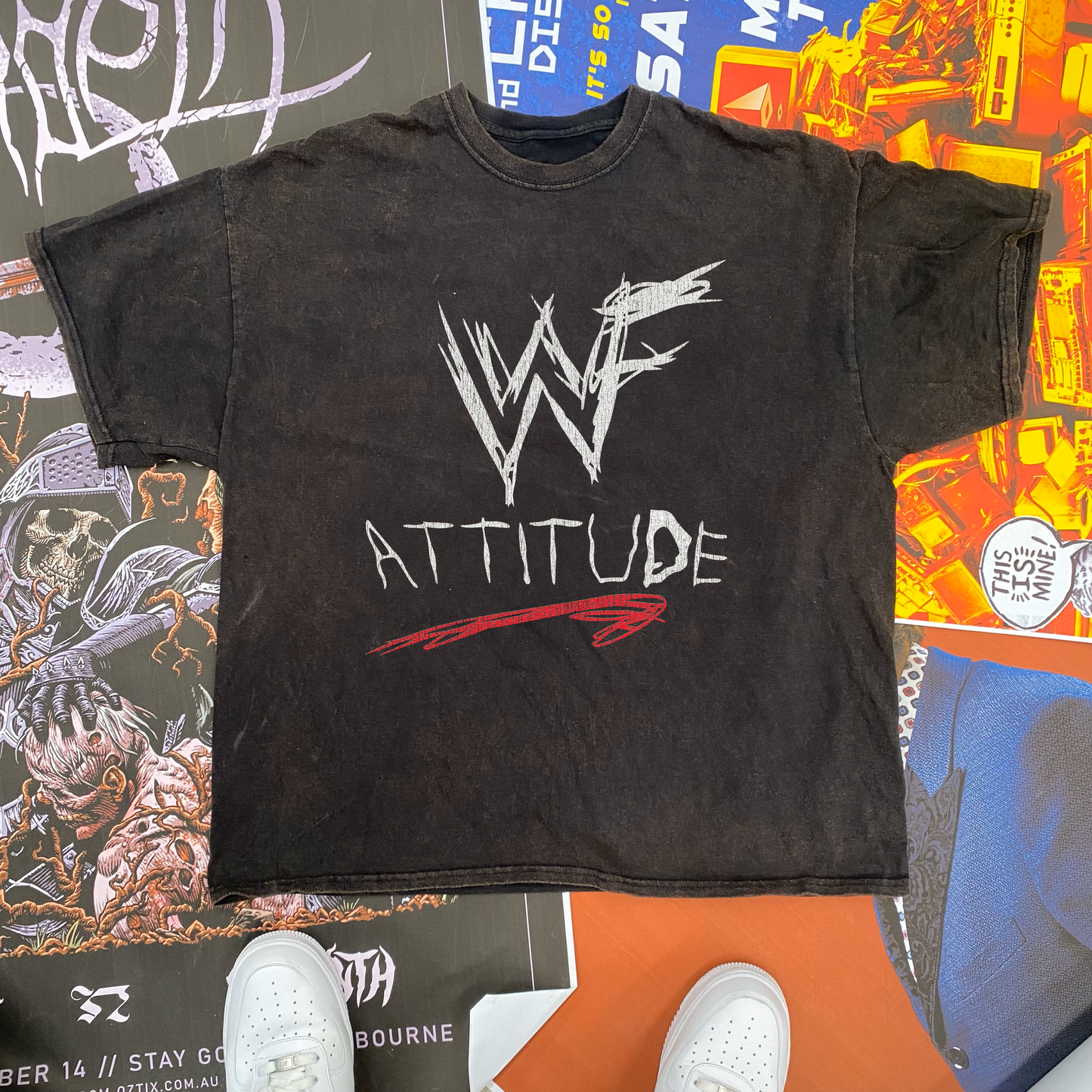 Vintage Wwf Scratch Logo Black T-Shirt