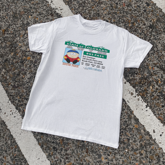 90s OG CARTMAN 'BUS PASS' VINTAGE WASHED WHITE TEE