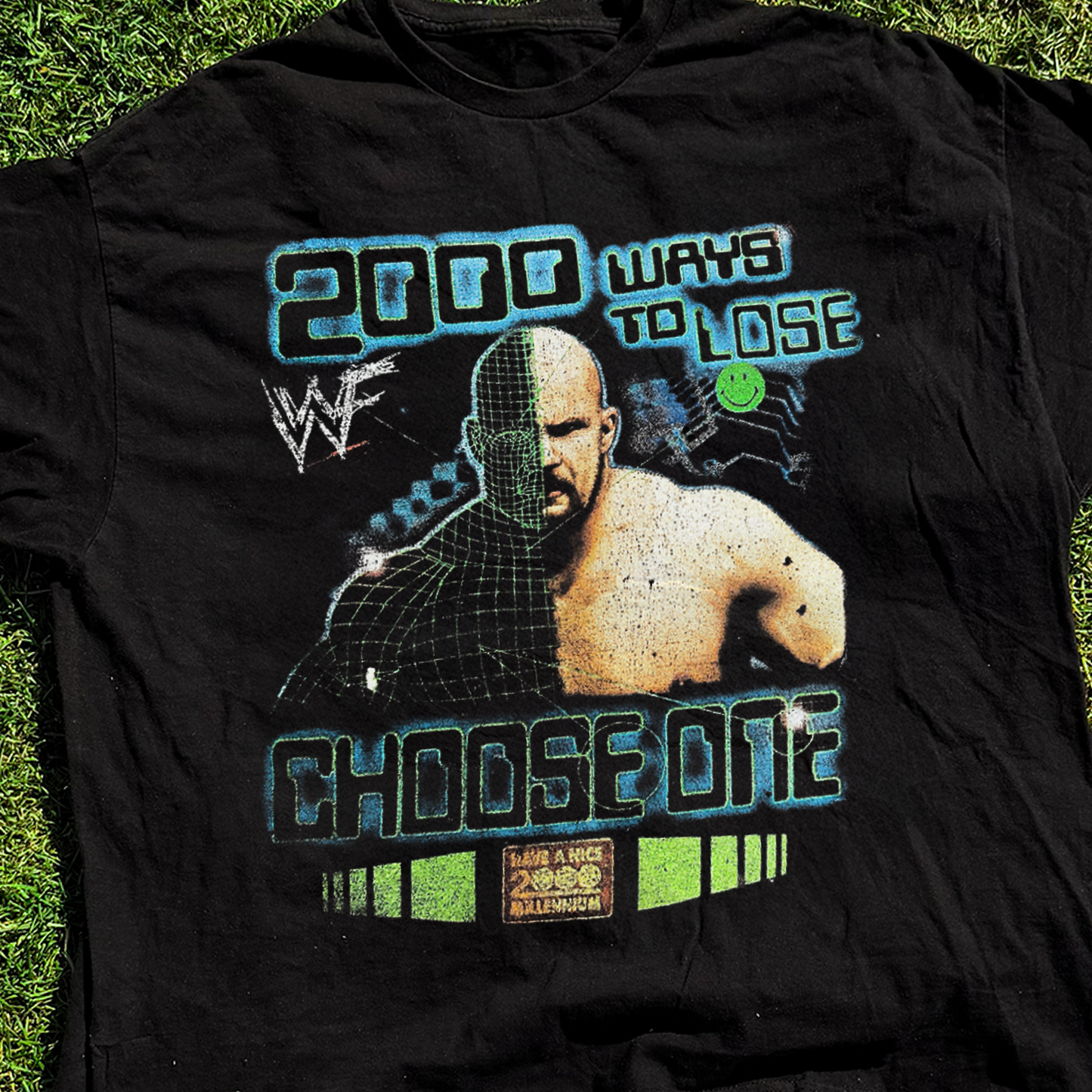 2000 WWE 'Ways To Lose' Steve Austin Distressed Vintage Washed Black tee