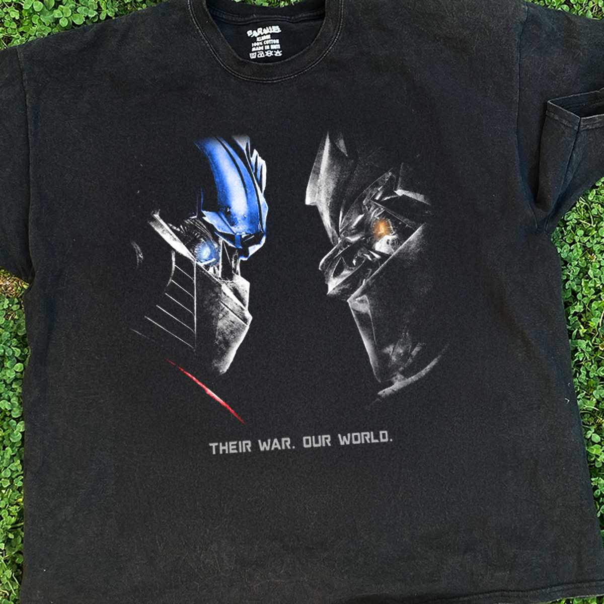 00s Transformers 'Their War. Our World.' Vintage Washed Black Tee