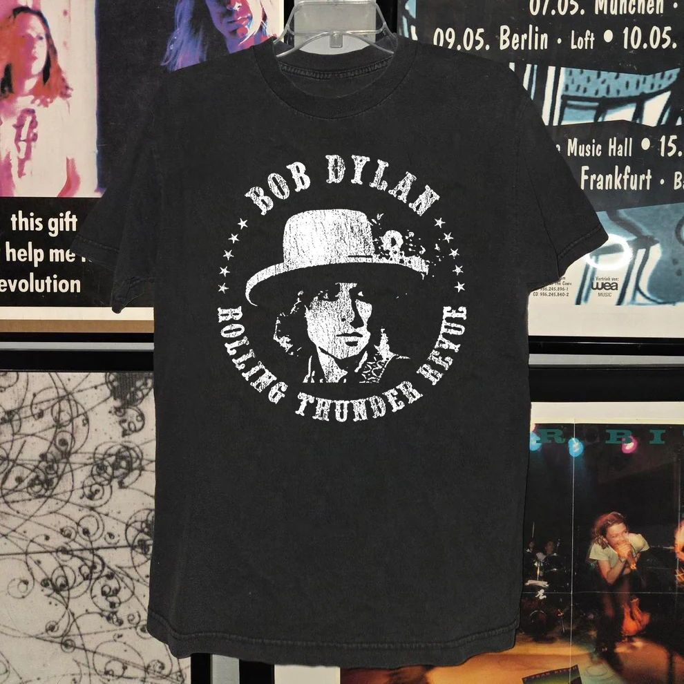 トップス RARE Rolling Thunder T-SHIRT Bob Dylan Rolling Thunder Revue Vintage Black T-Shirt – Parallel