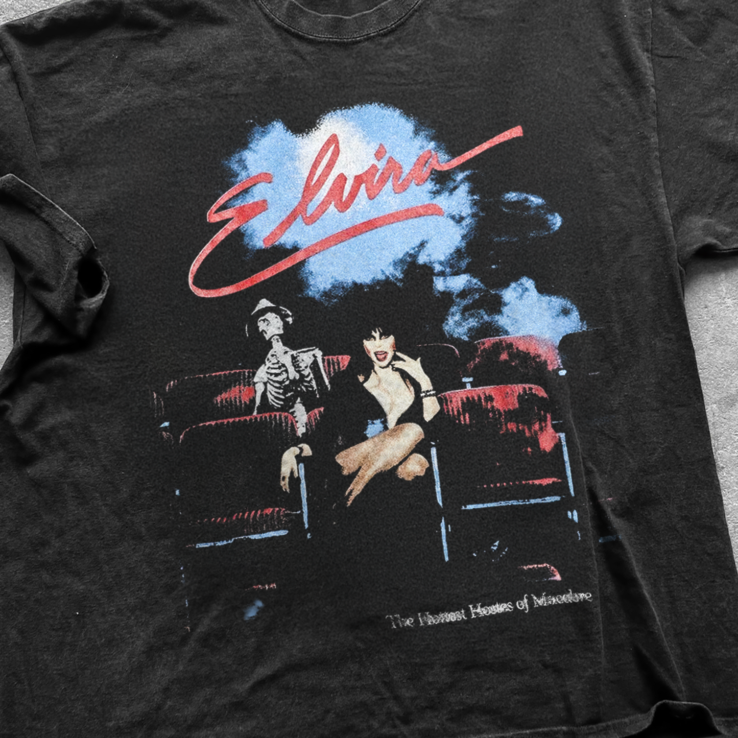 90s ELVIRA 'HOTTEST HOSTESS' VINTAGE WASHED PROMO BLACK TEE
