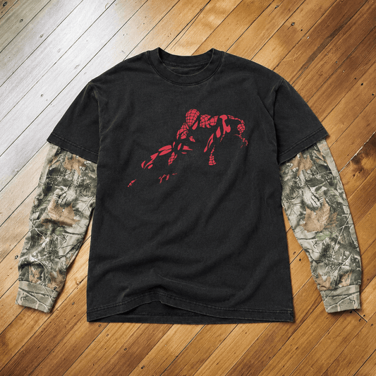 Spider 'Crouch' Man Vintage black and wood camo Tee
