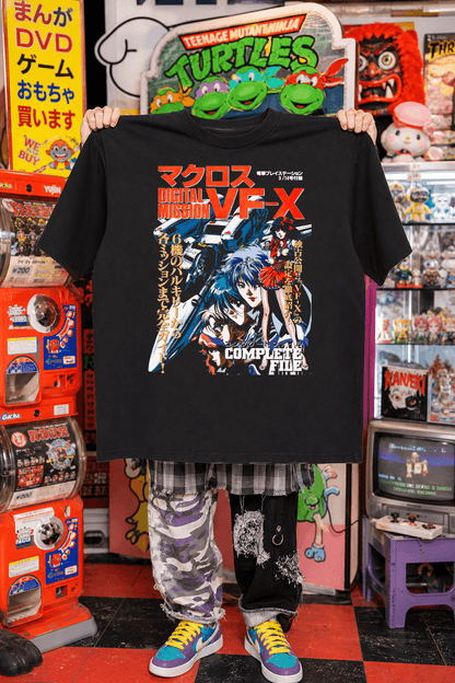 Macross 'Digital Mission : VF-X' Black Vintage Washed Tee