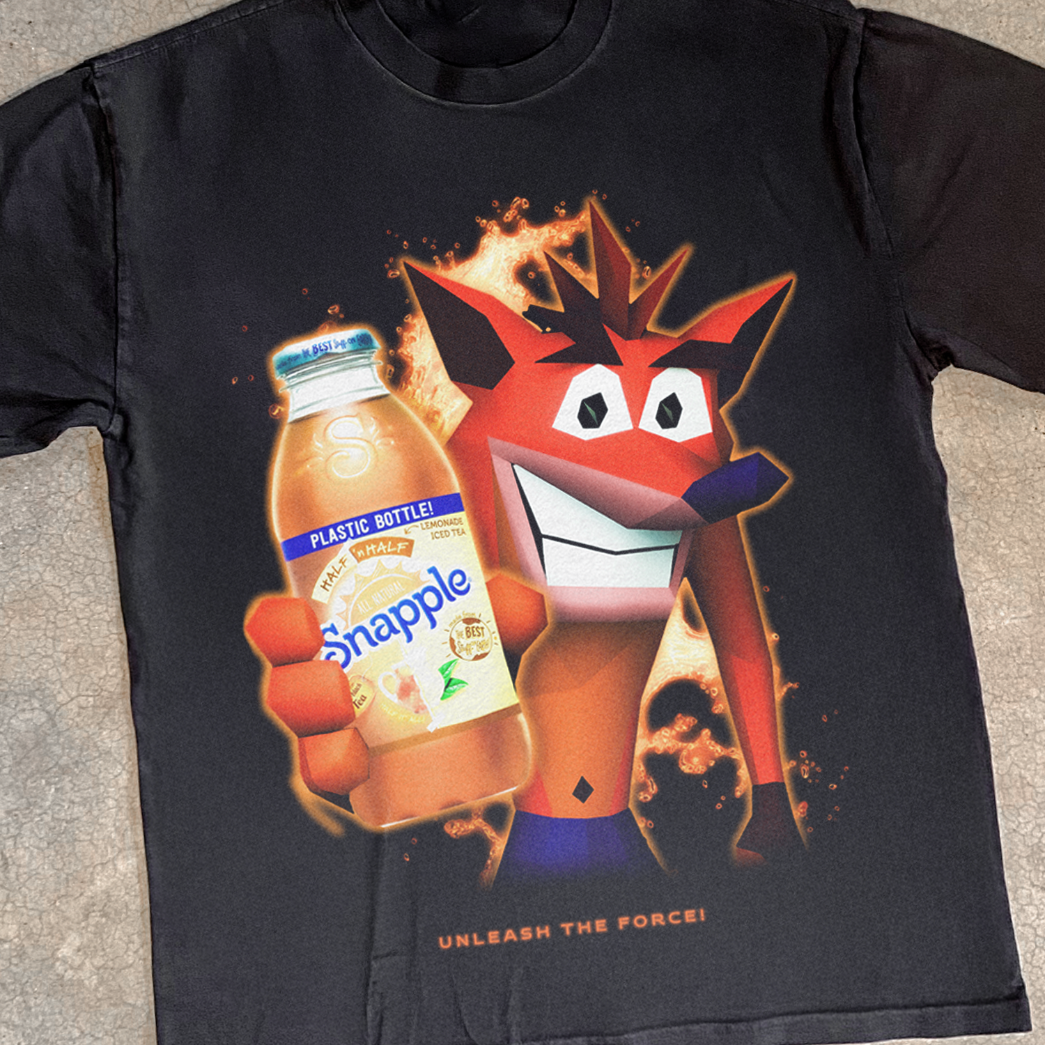 90s NOSTALGIA 'CRASH BANDICOOT x SNAPPLE' HEAVY FADED BLACK TEE