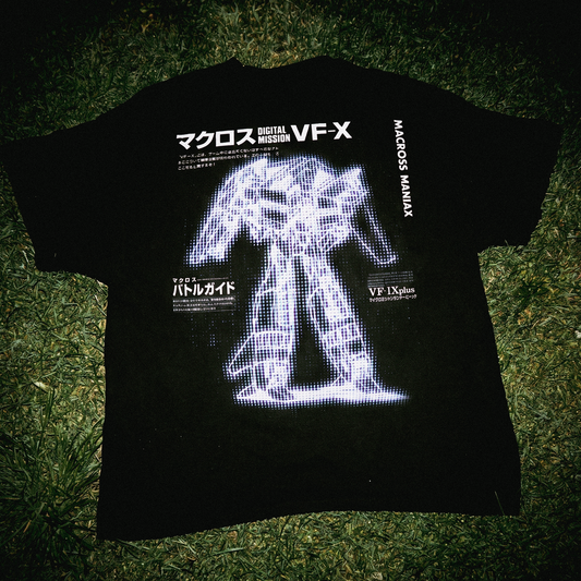 'Macross Maniax' Mech Blueprint Vintage Washed Black Tee