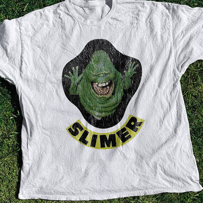 80S Ghostbusters 'Slimer' Promo Washed White Tee