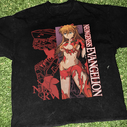 90s Vintage Washed 'NERV' Neon Genesis Black Tee