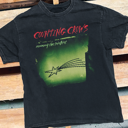 90s Counting Crowd 'Recovering the Satellites' Vintage Washed Black Tee