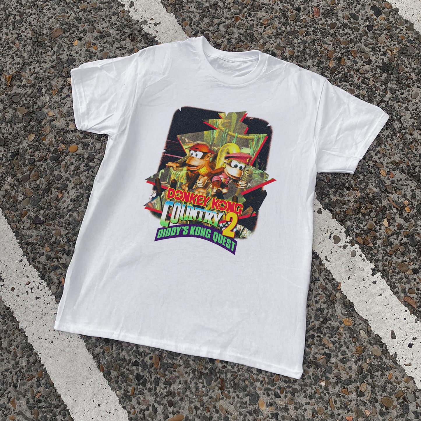 95 'Diddys Kong Quest' Crocodile Vintage Washed White Tee