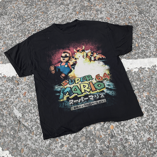 Beautiful '96 Japanese 'Mario 64' Vintage Black Washed Tee