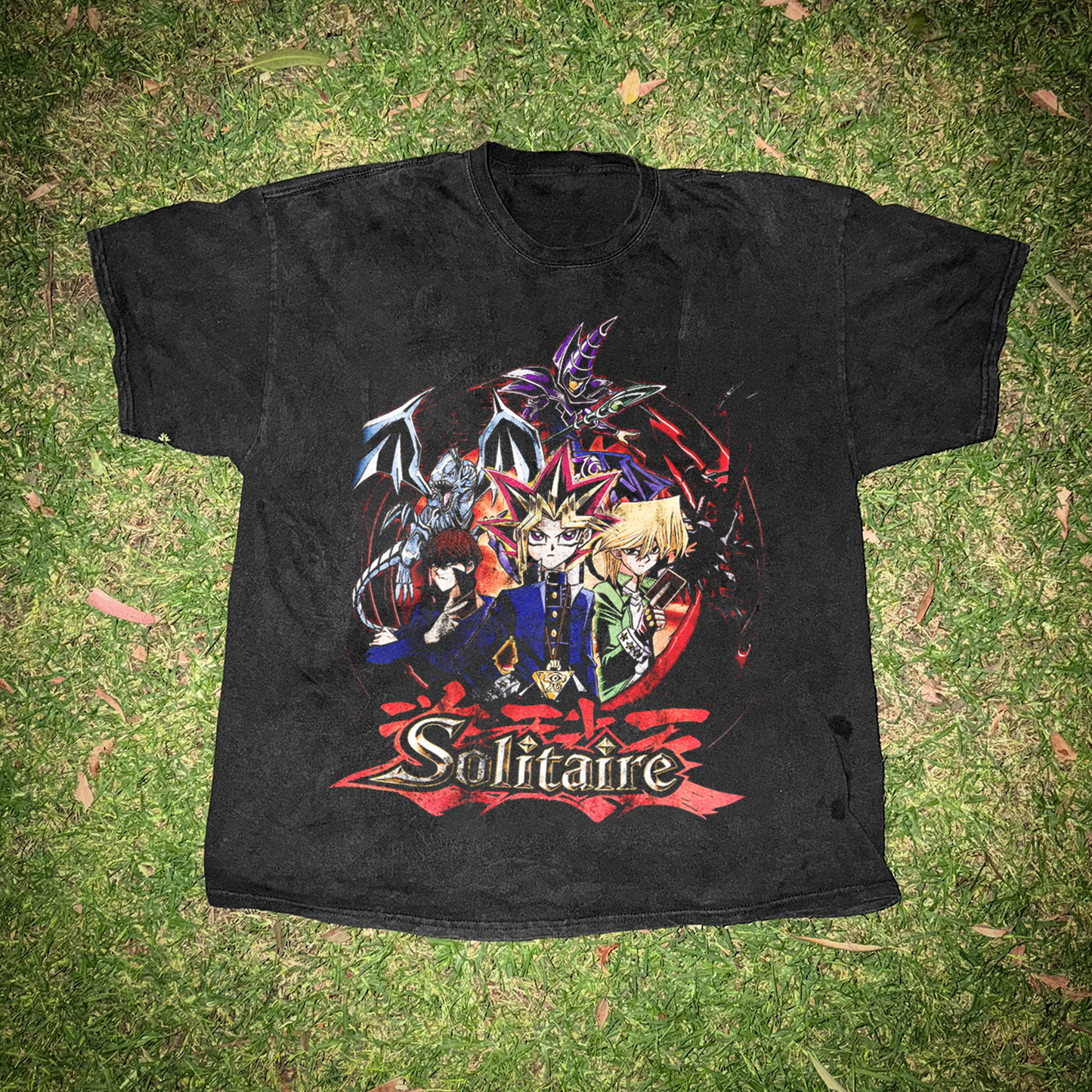 Yu-Gi-Oh! Parody 'Solitaire' Vintage Washed Black Tee