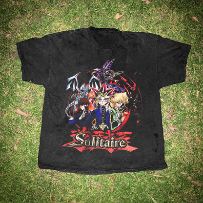 Yu-Gi-Oh! Parody 'Solitaire' Vintage Washed Black Tee