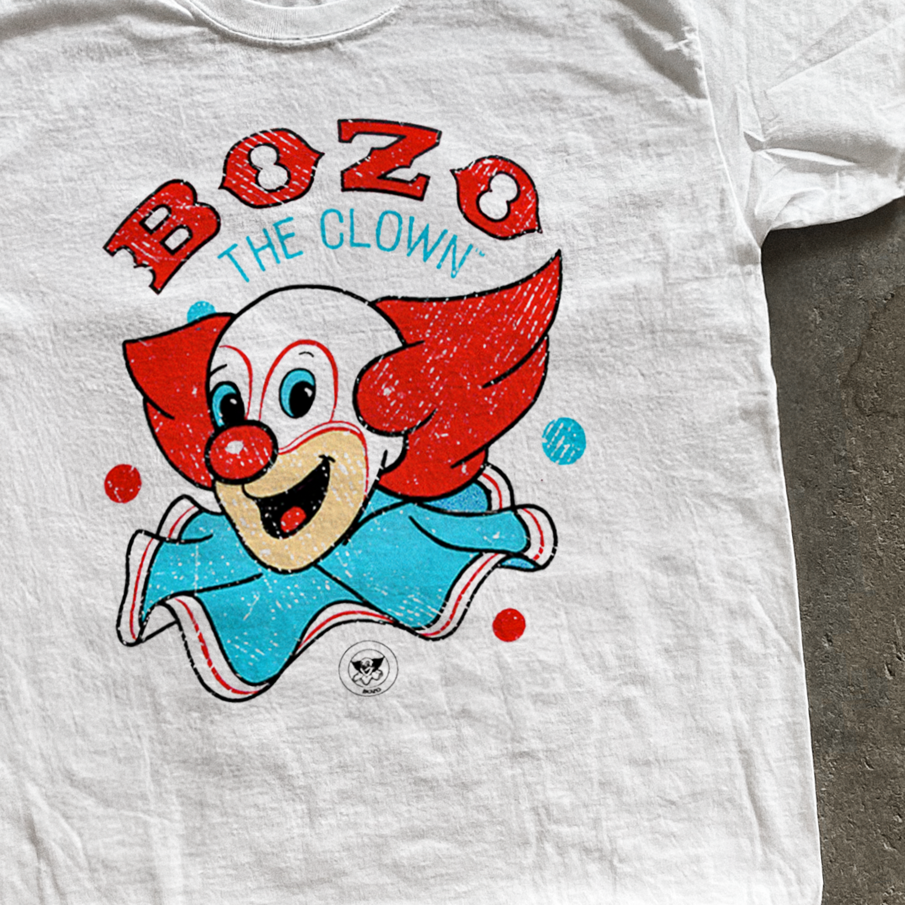 RETRO 'BOZO THE CLOWN' WASHED WHITE T-SHIRT