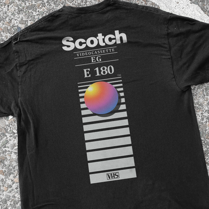 RETRO 'SCOTCH CASSETTE' VINTAGE WASH BLACK T-SHIRT