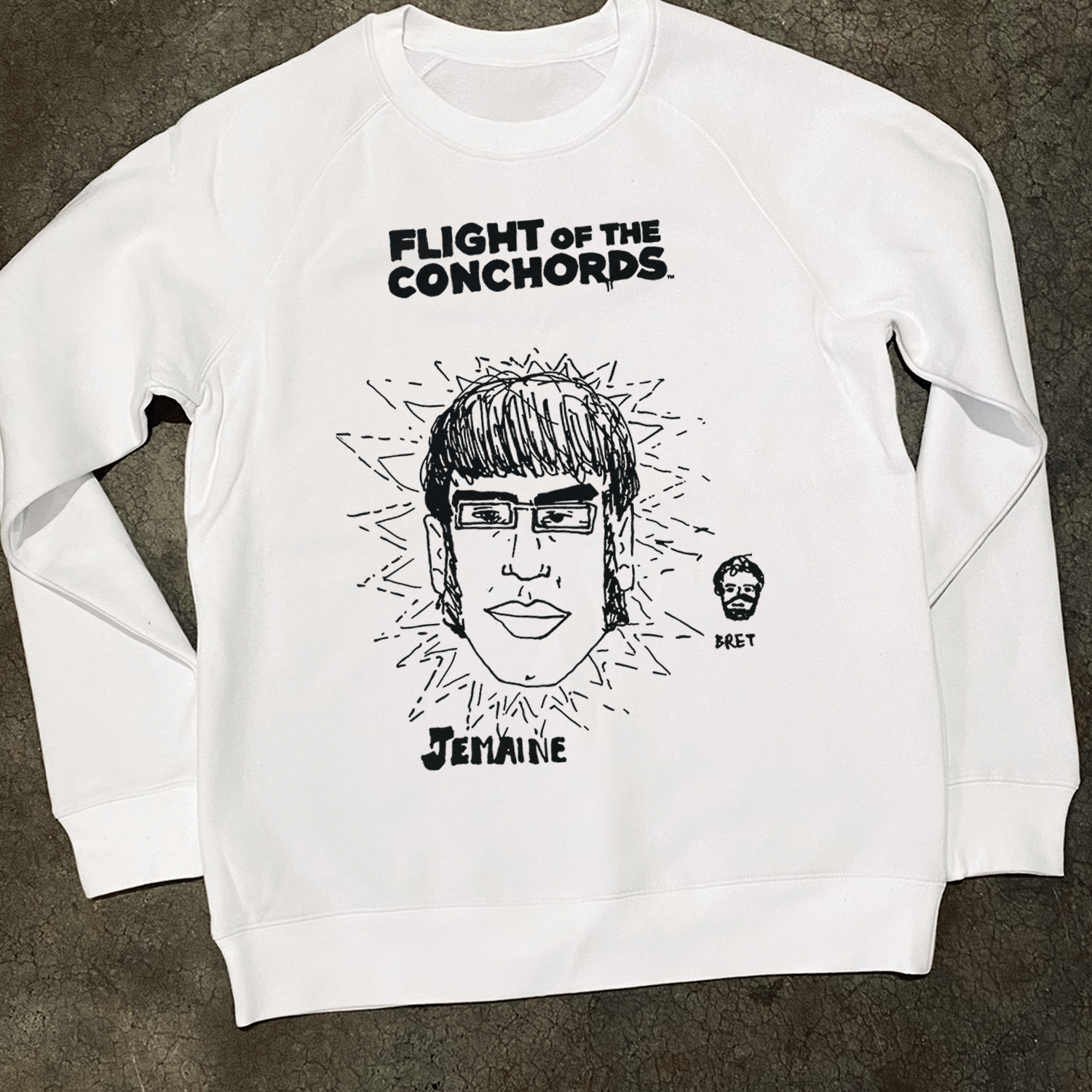 FLIGHT OF THE CONCHORDS 'JEMAINE AND BRET' WHITE CREWNECK
