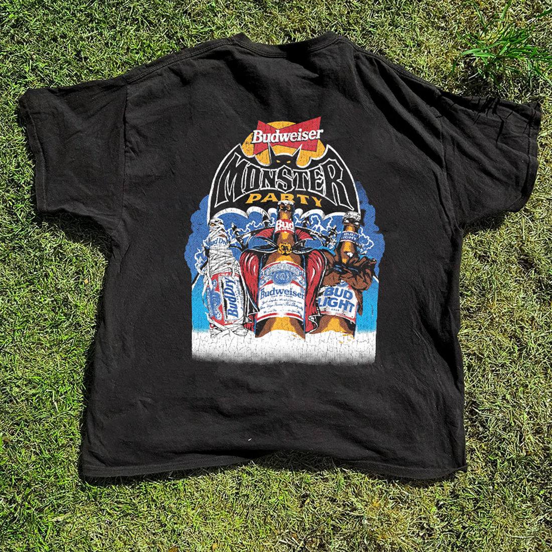 Bud Light Halloween Monsters Front And Back Print Black Tee