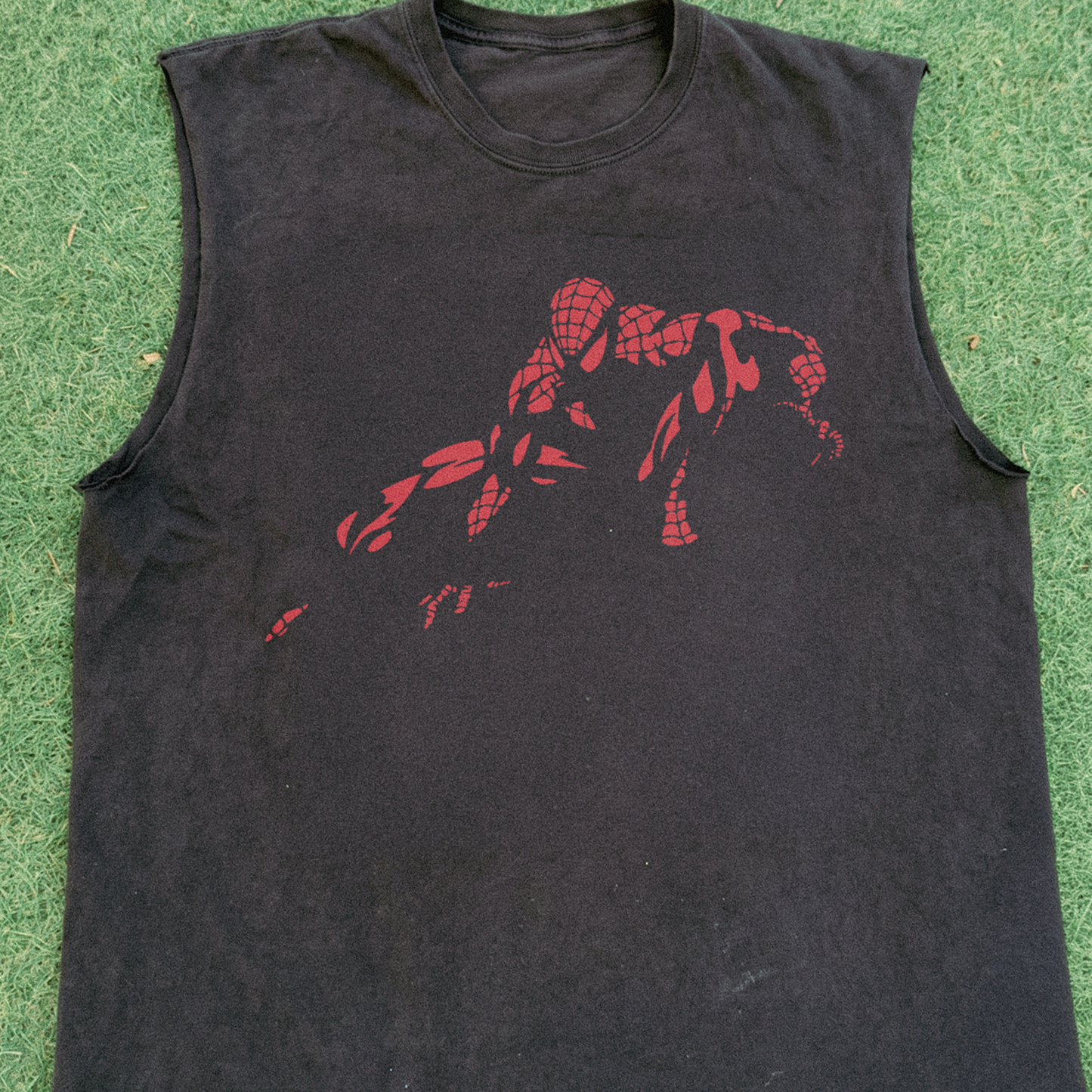 Spider 'Crouch' Man Vintage Washed Black Cut-Off Tee