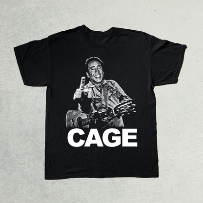 NIC CAGE JOHNNY CASH PARODY BLACK T-SHIRT
