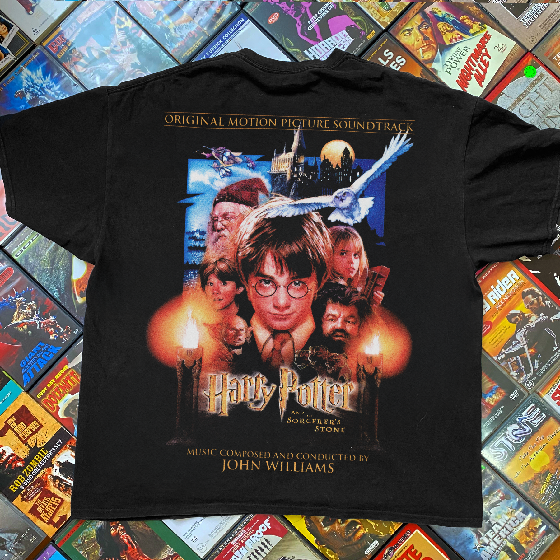 'HARRY POTTER AND THE SORCERER'S STONE' (2001) SOUNDTRACK SOUNDTRACK WASHED BLACK T-SHIRT