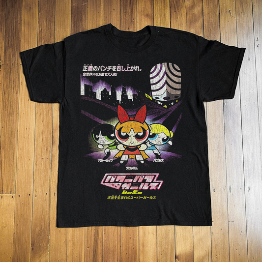 2002 JAPANESE POWERPUFF GIRLS BLACK T-SHIRT
