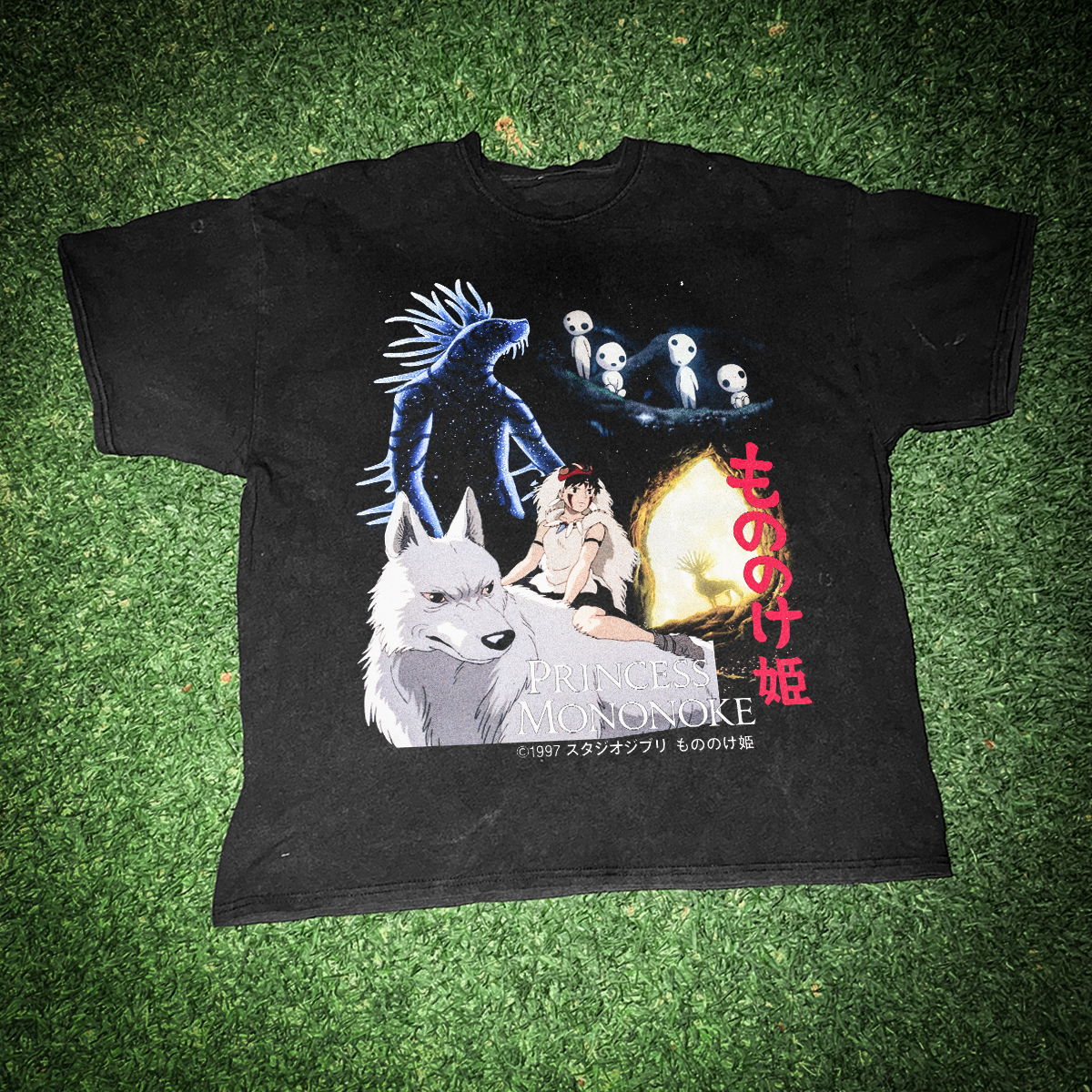 Stunning 90s 'Princess Mononoke' Vintage Washed Black Tee