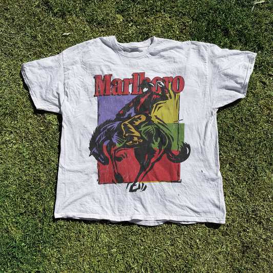 Vintage 90s Marlboro Bold Cowboy Ride Vintage White T-Shirt