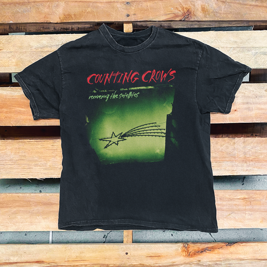 90s Counting Crowd 'Recovering the Satellites' Vintage Washed Black Tee
