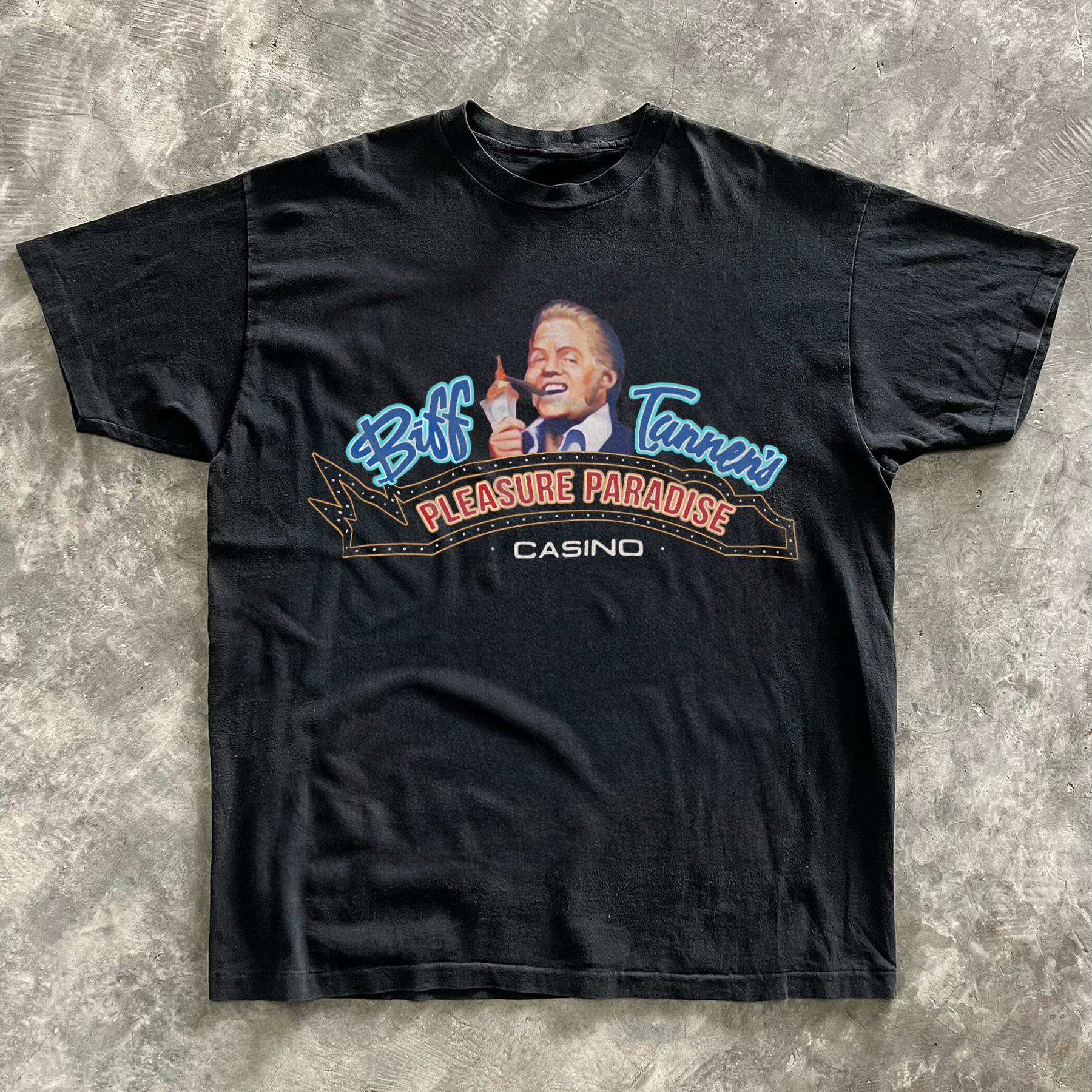BIFF TANNER'S 'PLEASURE PARADISE CASINO' BLACK T-SHIRT