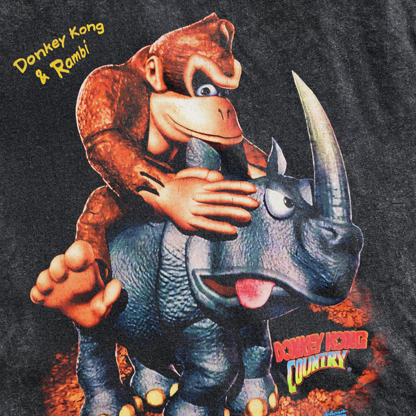 1994 VINTAGE 'DONKEY KONG & RAMBI' DK COUNTRY PROMO BLACK T-SHIRT
