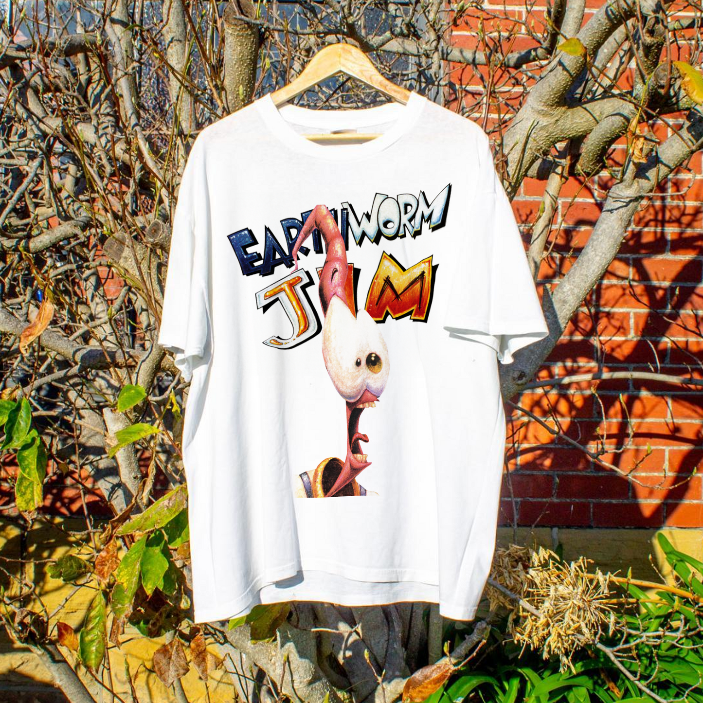 RETRO 'EARTHWORM JIM' 90s GAME PROMO WHITE T-SHIRT