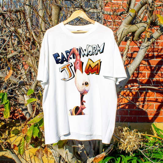 RETRO 'EARTHWORM JIM' 90s GAME PROMO WHITE T-SHIRT