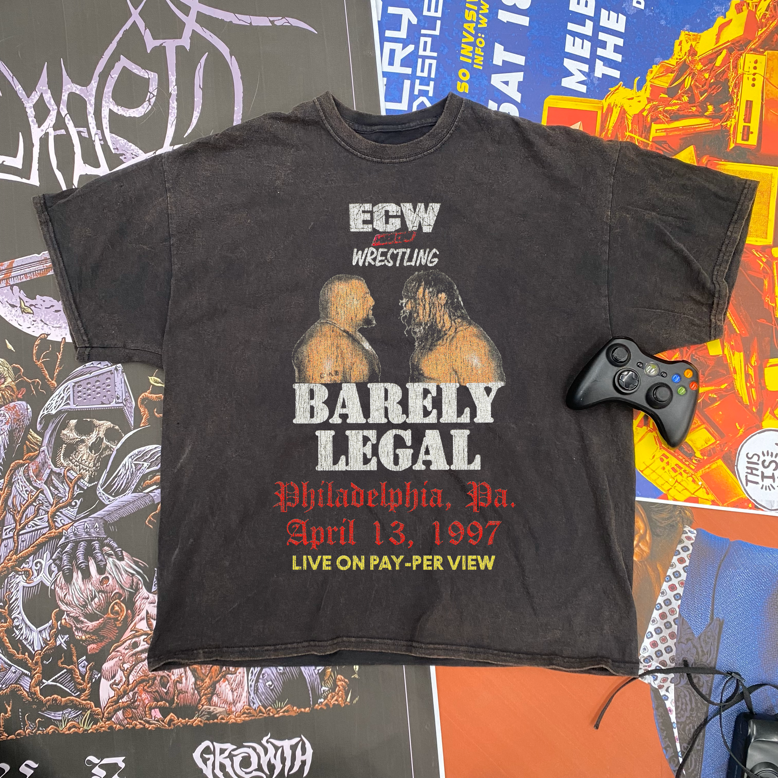ECW BARELY LEGAL PROMO WASHED BLACK T-SHIRT
