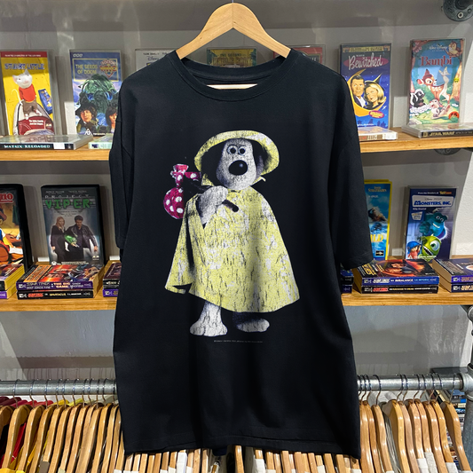 RARE 1989 'WALLACE AND GROMIT' RAINCOAT BLACK T-SHIRT