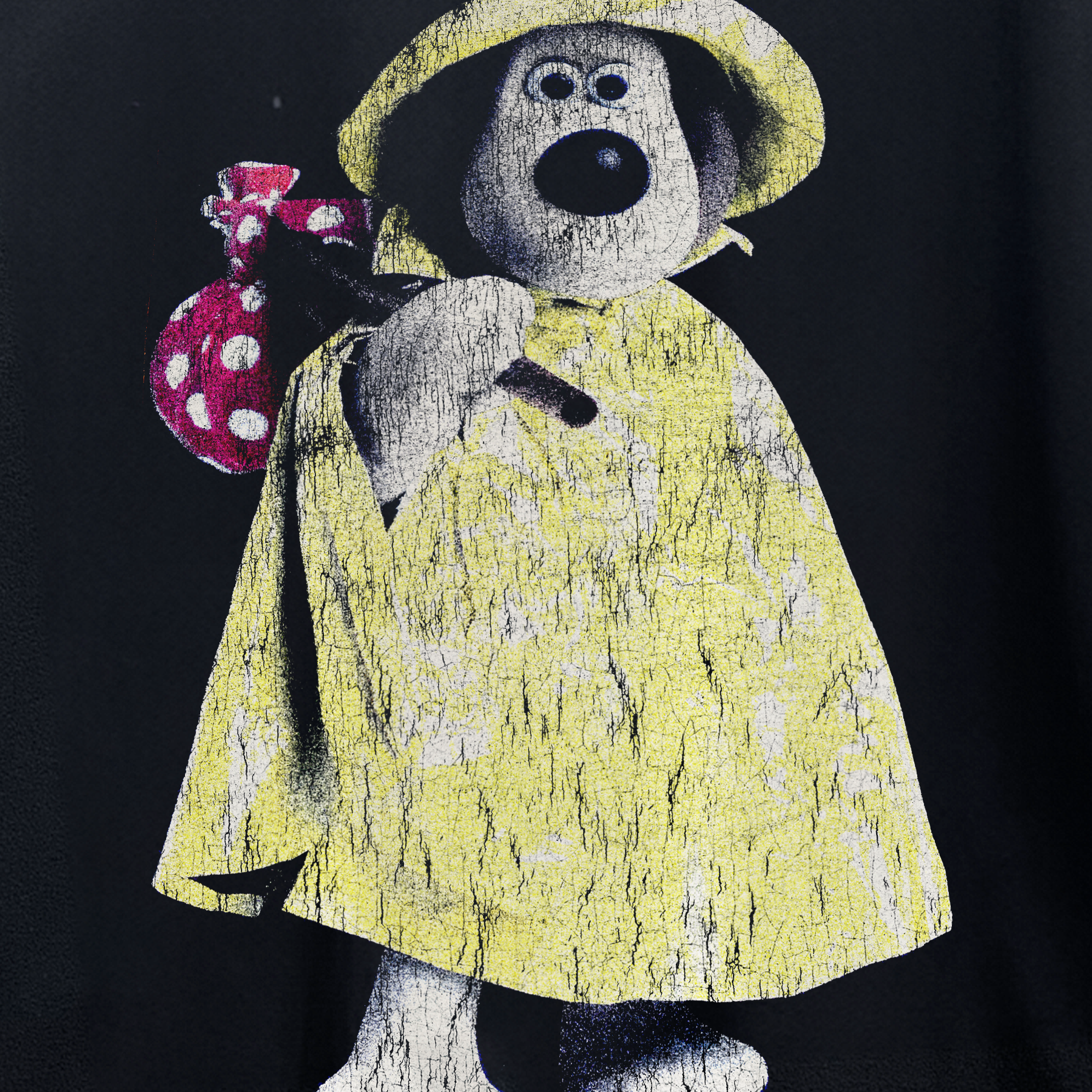 RARE 1989 'WALLACE AND GROMIT' RAINCOAT BLACK T-SHIRT