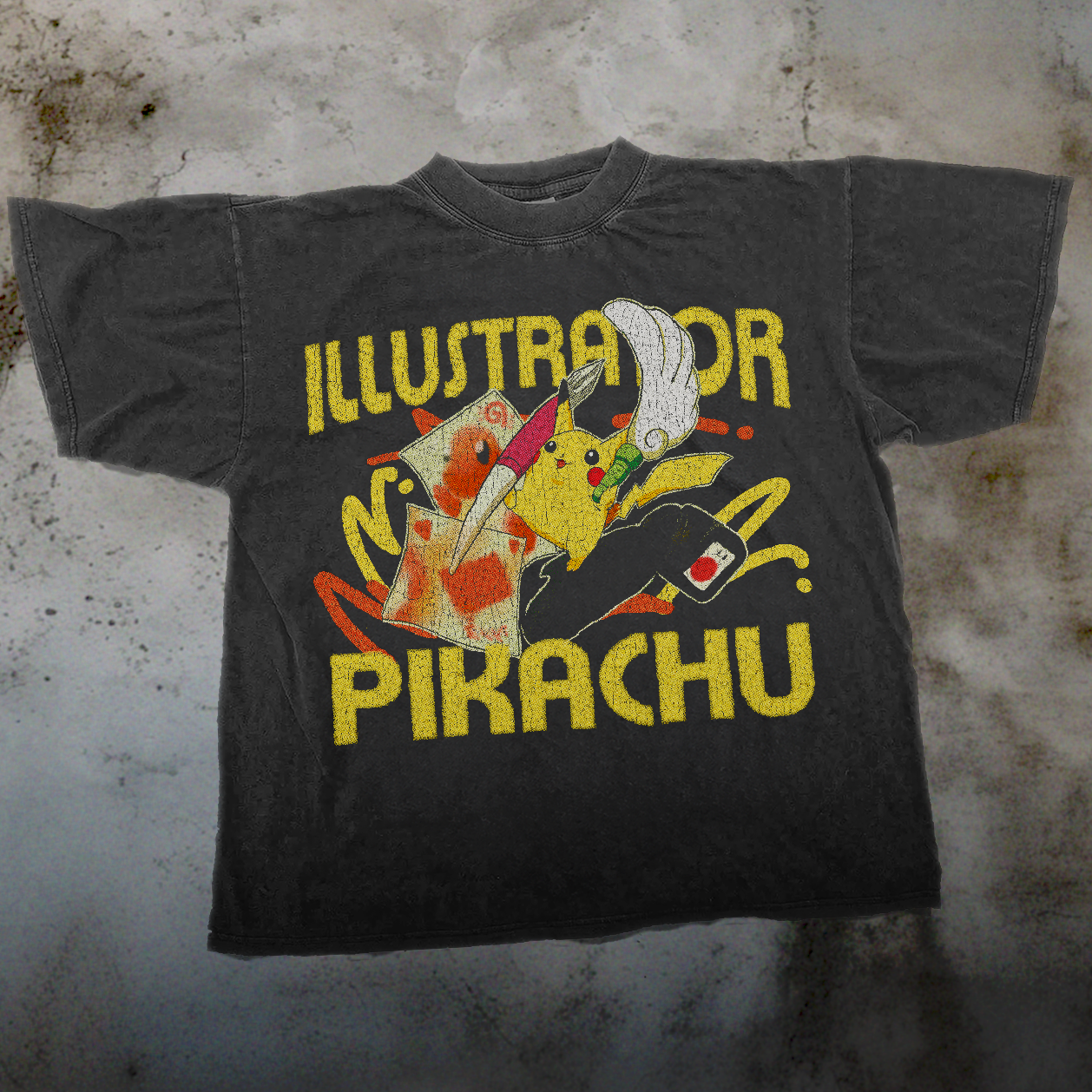 ILLUSTRATOR PIKACHU WASHED BLACK T-SHIRT