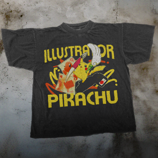 ILLUSTRATOR PIKACHU WASHED BLACK T-SHIRT