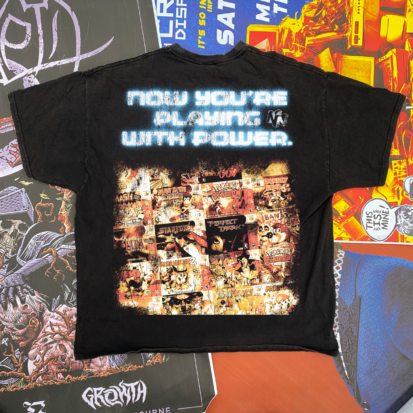 N64 'PLAYING WITH POWER' VINTAGE BLACK T-SHIRT