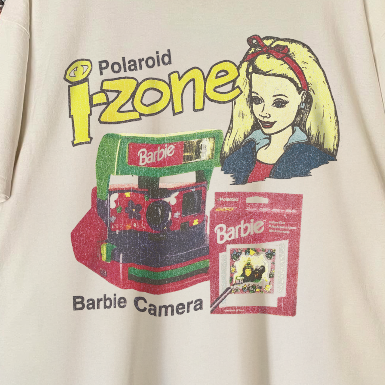 90'S P0LAROID BARBIE CAMERA RARE PROMO WASHED WHITE T-SHIRT